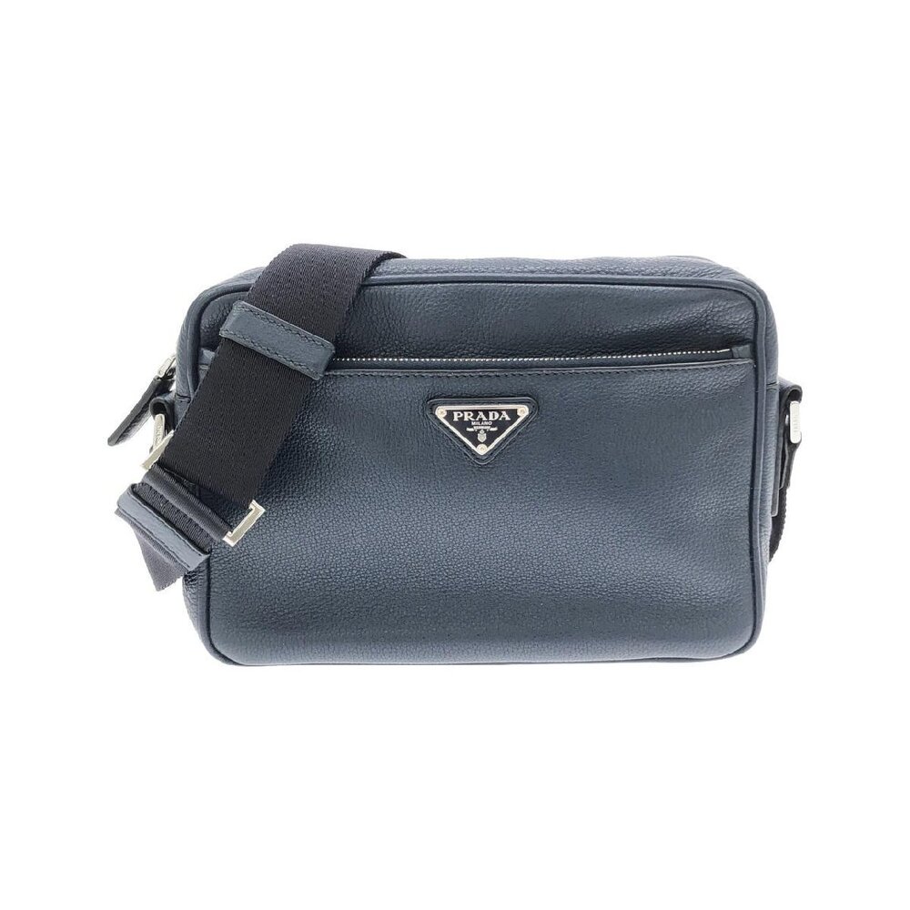 Prada Vitello Daino leather shoulder bag enameled triangle logo woven strap
